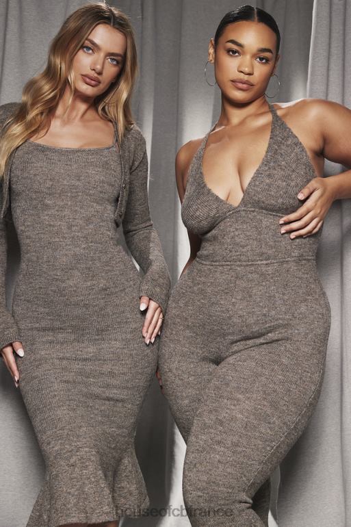 House of CB robe midi en maille chinée marron rani N888H520 vêtements