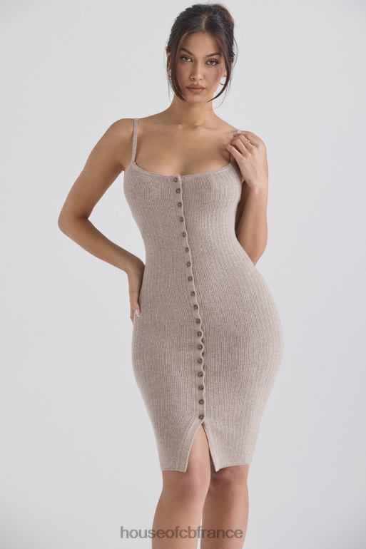 House of CB robe midi en maille de cachemire beige teva N888H315 vêtements