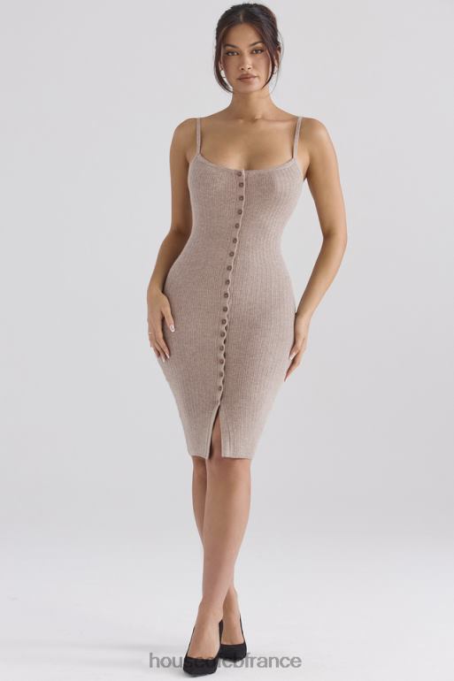 House of CB robe midi en maille de cachemire beige teva N888H315 vêtements