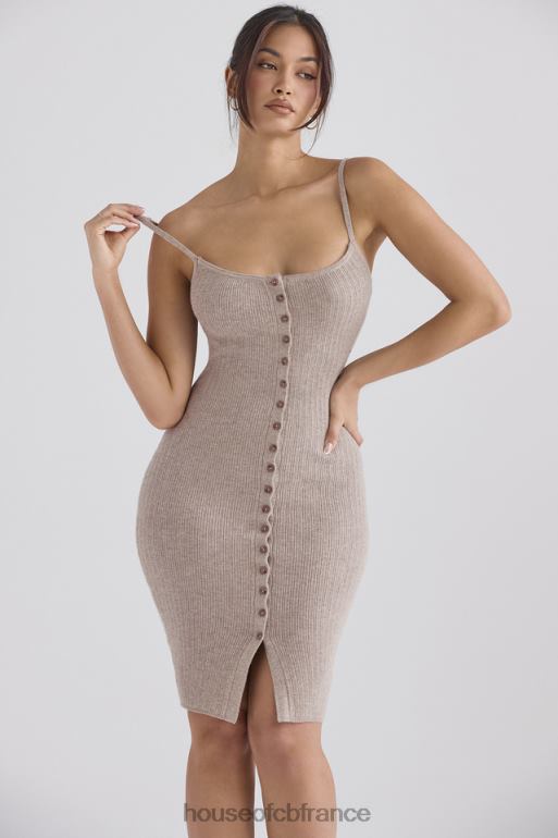 House of CB robe midi en maille de cachemire beige teva N888H315 vêtements