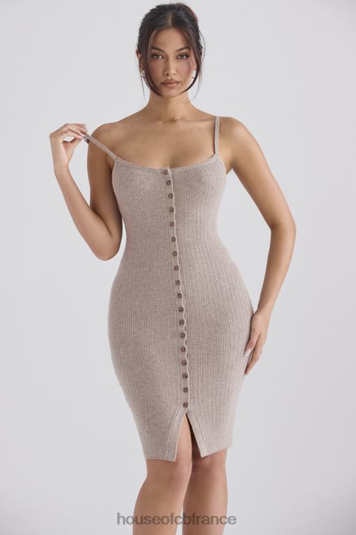 House of CB robe midi en maille de cachemire beige teva N888H315 vêtements