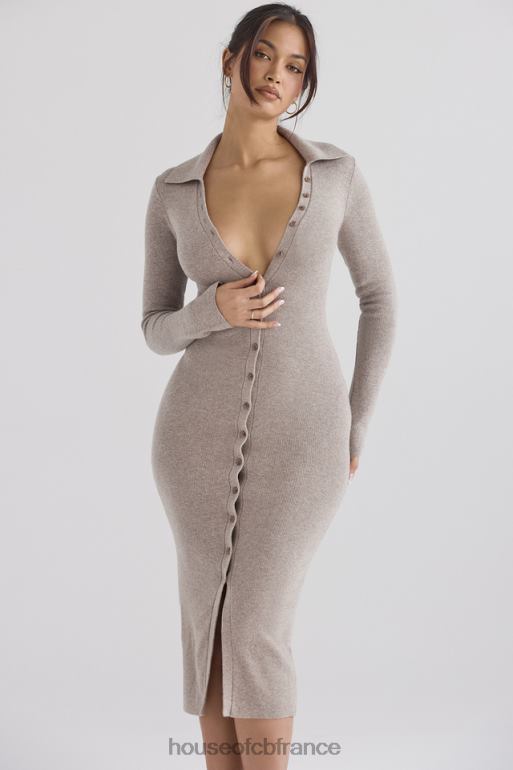 House of CB robe midi en maille de cachemire beige yvette N888H311 vêtements