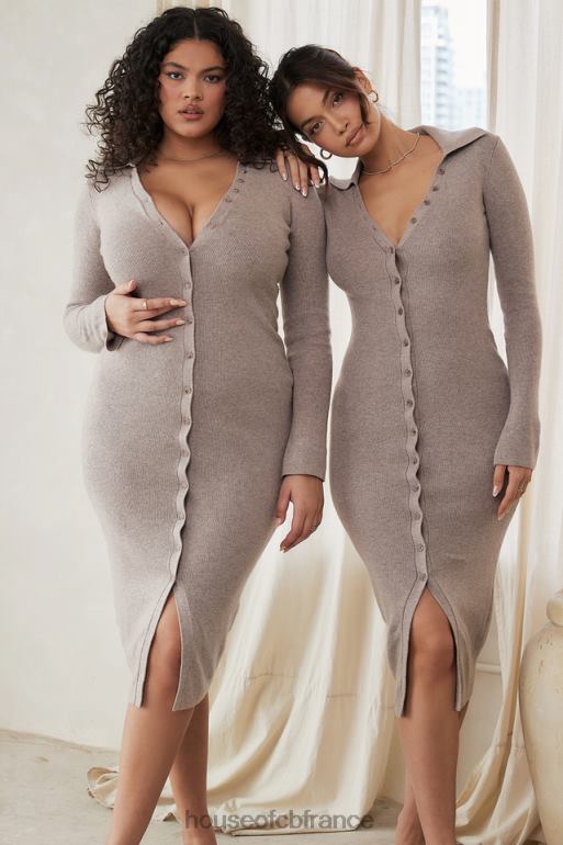 House of CB robe midi en maille de cachemire beige yvette N888H311 vêtements