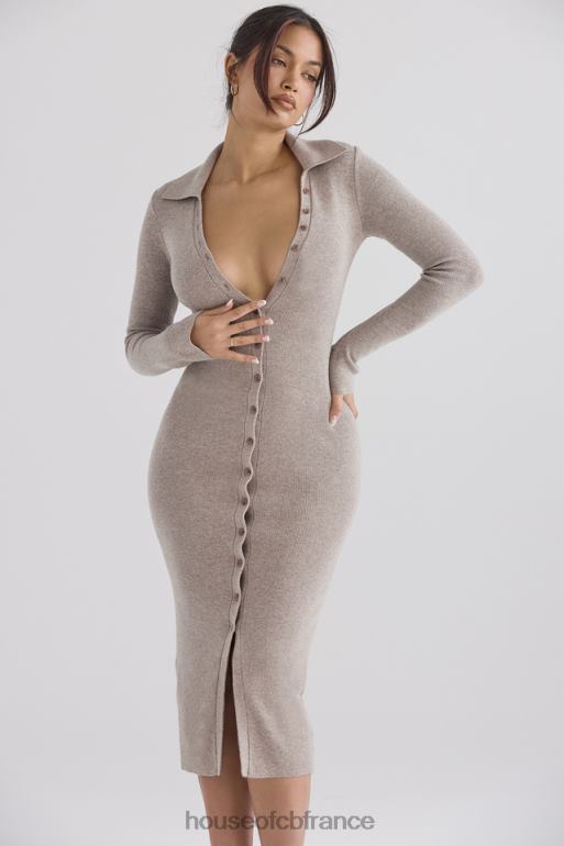 House of CB robe midi en maille de cachemire beige yvette N888H311 vêtements