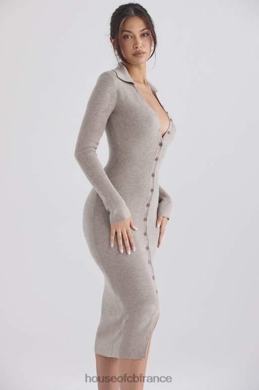 House of CB robe midi en maille de cachemire beige yvette N888H311 vêtements