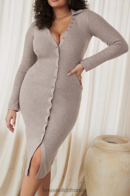 House of CB robe midi en maille de cachemire beige yvette N888H311 vêtements
