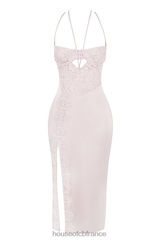 House of CB robe midi en satin et dentelle Georgia Crystal N888H478 vêtements