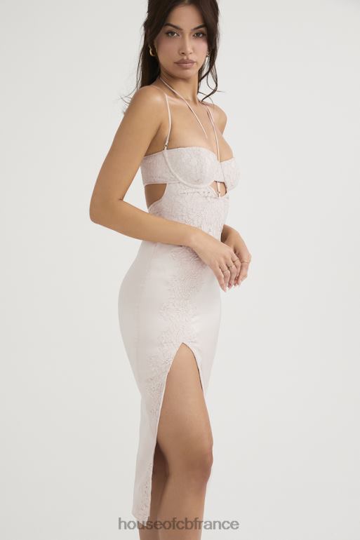 House of CB robe midi en satin et dentelle Georgia Crystal N888H478 vêtements