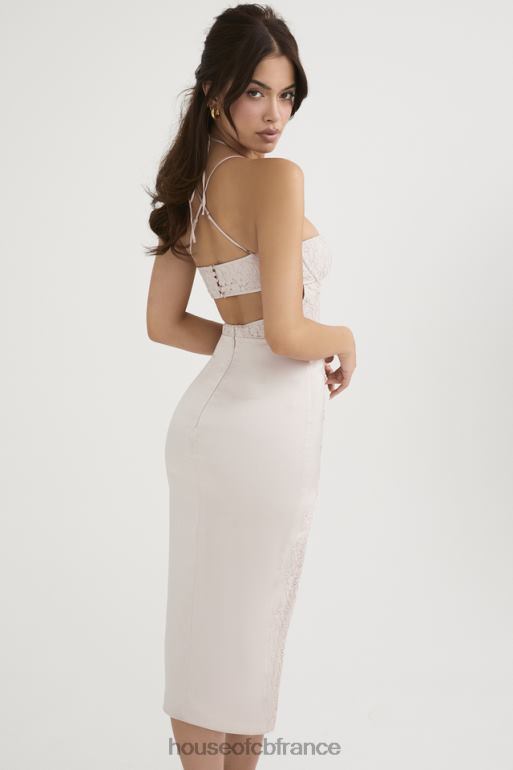 House of CB robe midi en satin et dentelle Georgia Crystal N888H478 vêtements