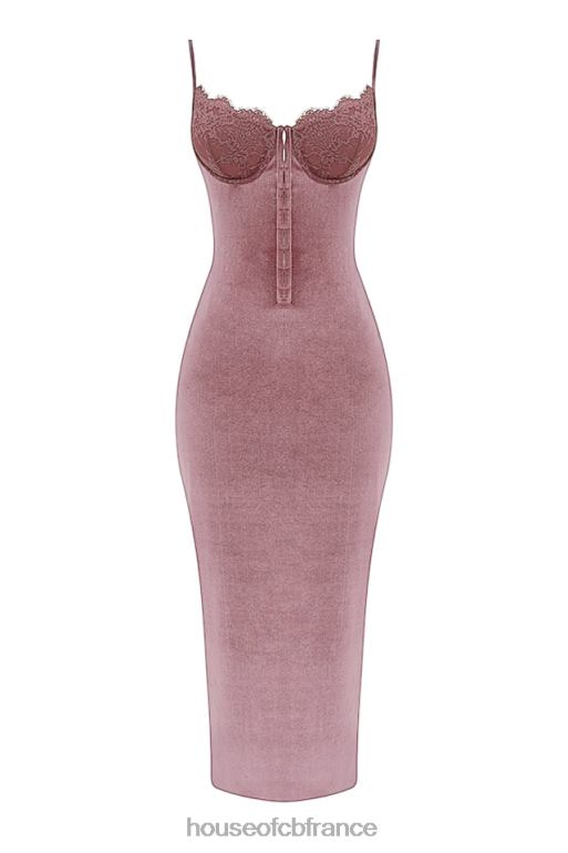 House of CB robe midi en velours rose tendre Azalea N888H296 vêtements