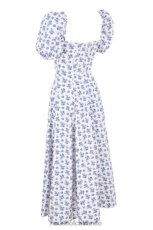 House of CB robe midi à fleurs bleu blanc tallulah N888H602 vêtements