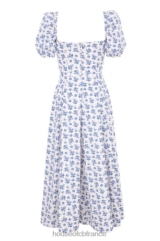 House of CB robe midi à fleurs bleu blanc tallulah N888H602 vêtements