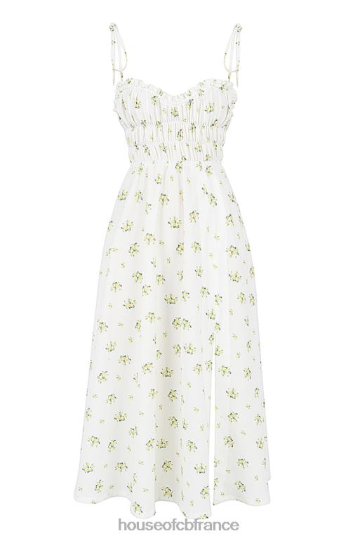House of CB robe midi froncée à fleurs ivoire christabel N888H555 vêtements