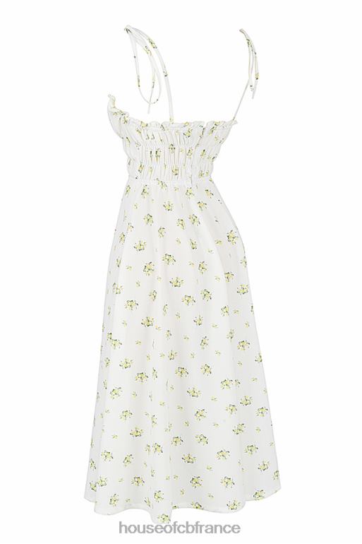 House of CB robe midi froncée à fleurs ivoire christabel N888H555 vêtements