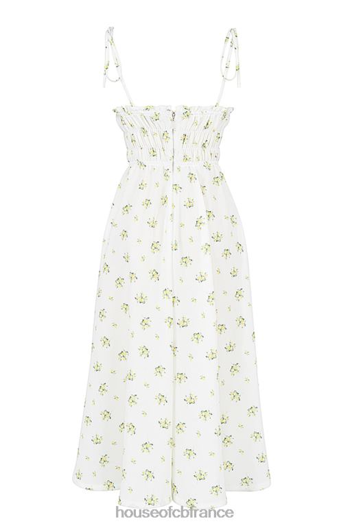 House of CB robe midi froncée à fleurs ivoire christabel N888H555 vêtements