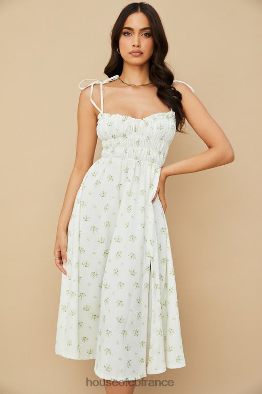 House of CB robe midi froncée à fleurs ivoire christabel N888H555 vêtements