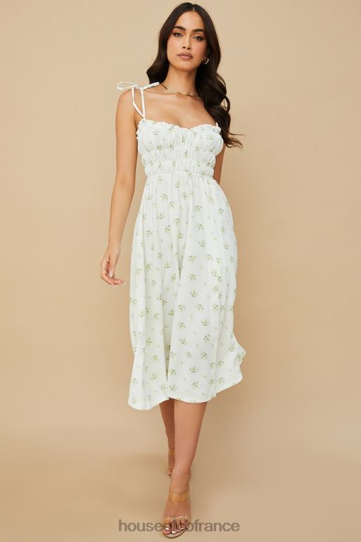 House of CB robe midi froncée à fleurs ivoire christabel N888H555 vêtements
