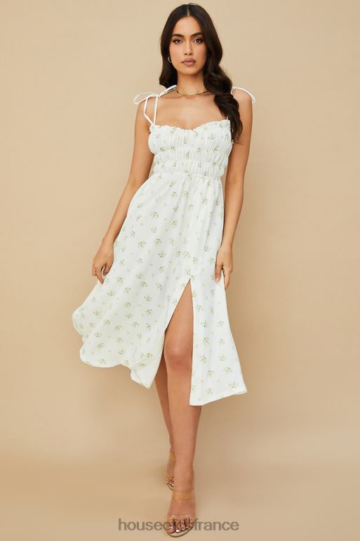 House of CB robe midi froncée à fleurs ivoire christabel N888H555 vêtements