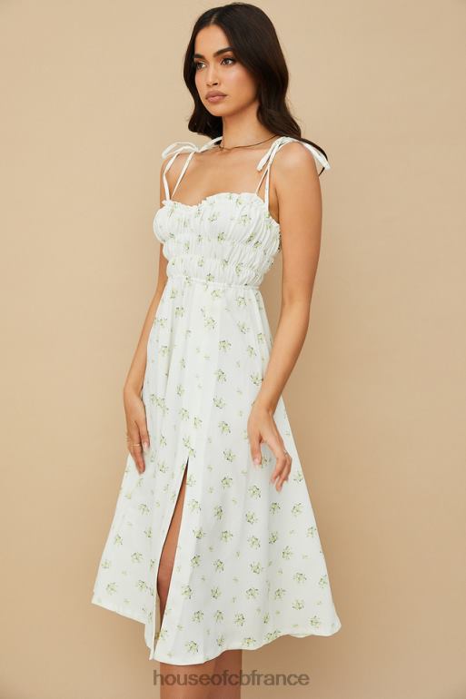 House of CB robe midi froncée à fleurs ivoire christabel N888H555 vêtements