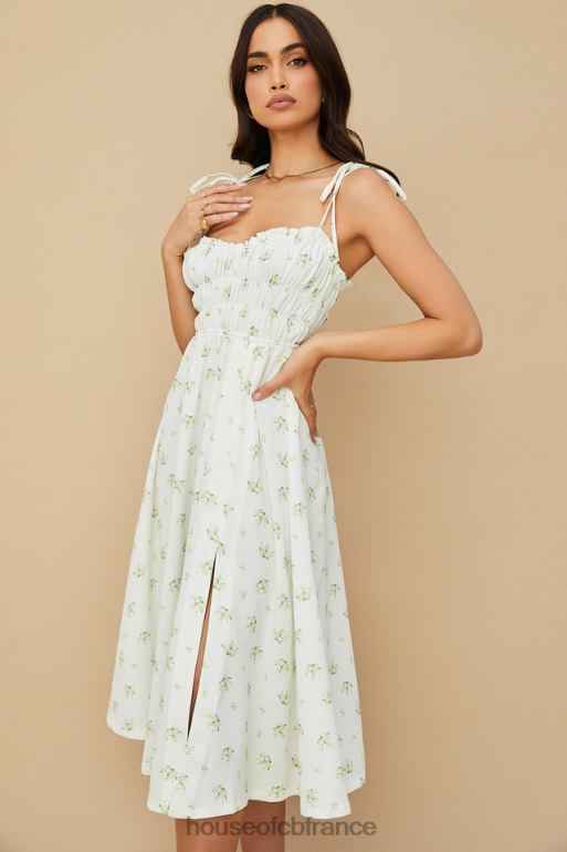 House of CB robe midi froncée à fleurs ivoire christabel N888H555 vêtements