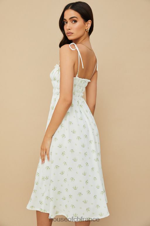 House of CB robe midi froncée à fleurs ivoire christabel N888H555 vêtements