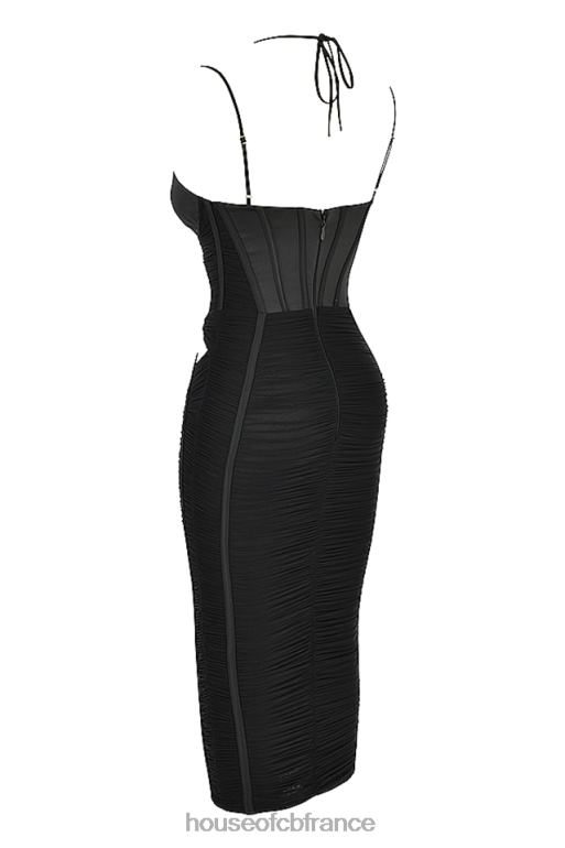 House of CB robe midi froncée noire maya N888H502 vêtements