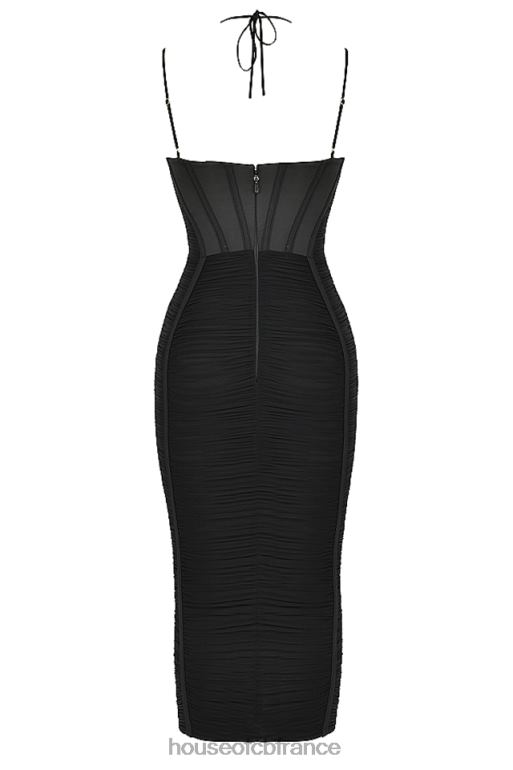 House of CB robe midi froncée noire maya N888H502 vêtements