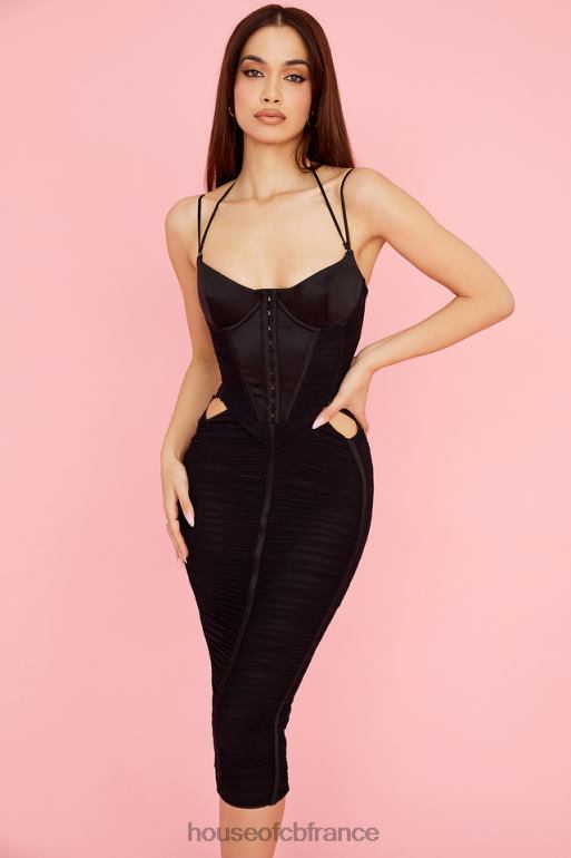 House of CB robe midi froncée noire maya N888H502 vêtements