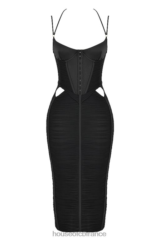 House of CB robe midi froncée noire maya N888H502 vêtements