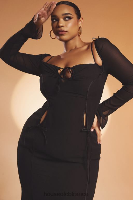 House of CB robe midi noire à découpes Ophelia N888H530 vêtements