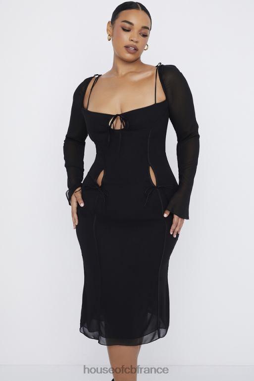 House of CB robe midi noire à découpes Ophelia N888H530 vêtements
