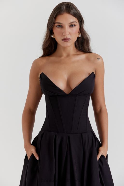 House of CB robe midi sans bretelles noire pour dame N888H111 vêtements