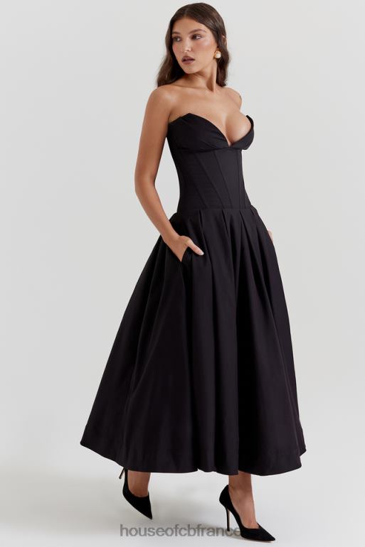 House of CB robe midi sans bretelles noire pour dame N888H111 vêtements