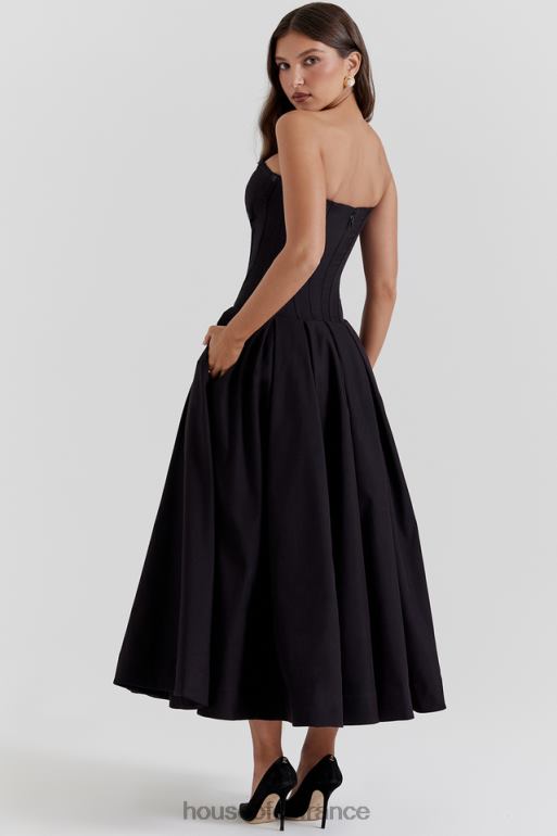 House of CB robe midi sans bretelles noire pour dame N888H111 vêtements
