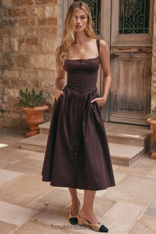 House of CB tatiana riche robe d\'été midi marron N888H172 vêtements
