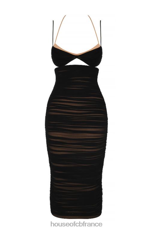 House of CB tibi - robe midi froncée à découpes noire N888H579 vêtements