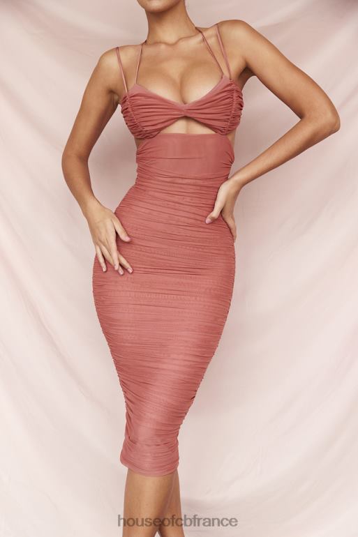 House of CB tibi rose - robe midi froncée à découpes N888H504 vêtements