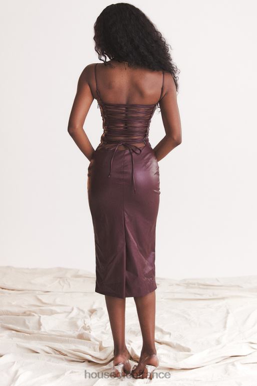 House of CB Jalena Mulberry - Robe en cuir végétalien avec dos en dentelle N888H165 vêtements