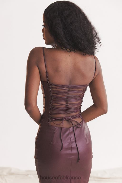 House of CB Jalena Mulberry - Robe en cuir végétalien avec dos en dentelle N888H165 vêtements