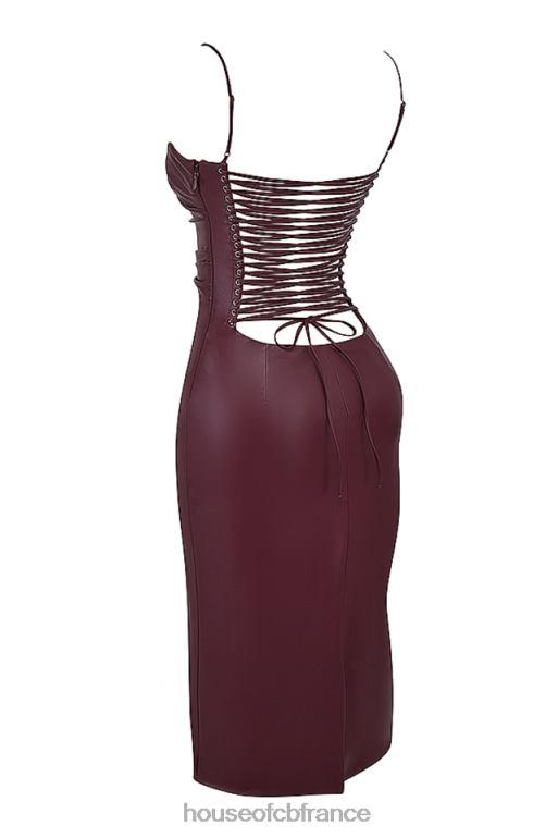 House of CB Jalena Mulberry - Robe en cuir végétalien avec dos en dentelle N888H165 vêtements