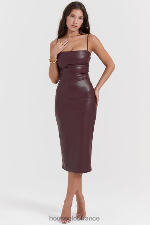 House of CB Jalena Mulberry - Robe en cuir végétalien avec dos en dentelle N888H165 vêtements