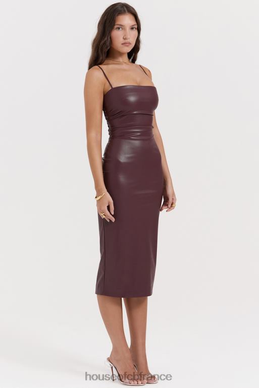 House of CB Jalena Mulberry - Robe en cuir végétalien avec dos en dentelle N888H165 vêtements
