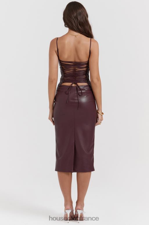 House of CB Jalena Mulberry - Robe en cuir végétalien avec dos en dentelle N888H165 vêtements