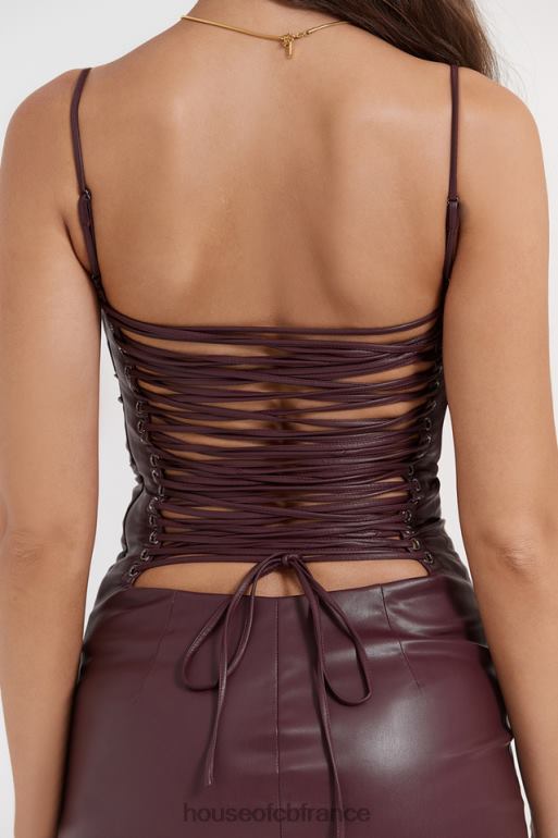 House of CB Jalena Mulberry - Robe en cuir végétalien avec dos en dentelle N888H165 vêtements