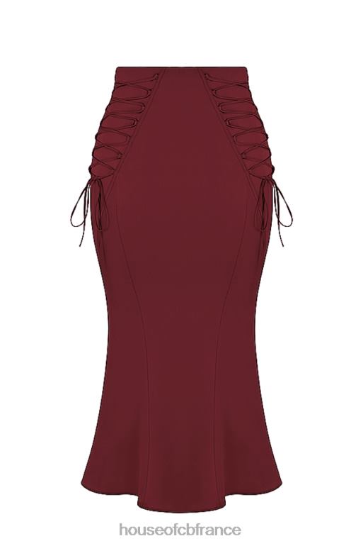 House of CB Sidonie - Jupe mi-longue à lacets en satin bordeaux N888H376 vêtements