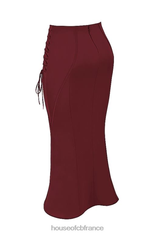 House of CB Sidonie - Jupe mi-longue à lacets en satin bordeaux N888H376 vêtements
