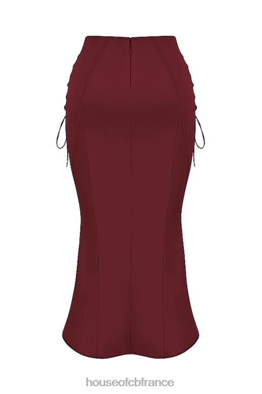 House of CB Sidonie - Jupe mi-longue à lacets en satin bordeaux N888H376 vêtements