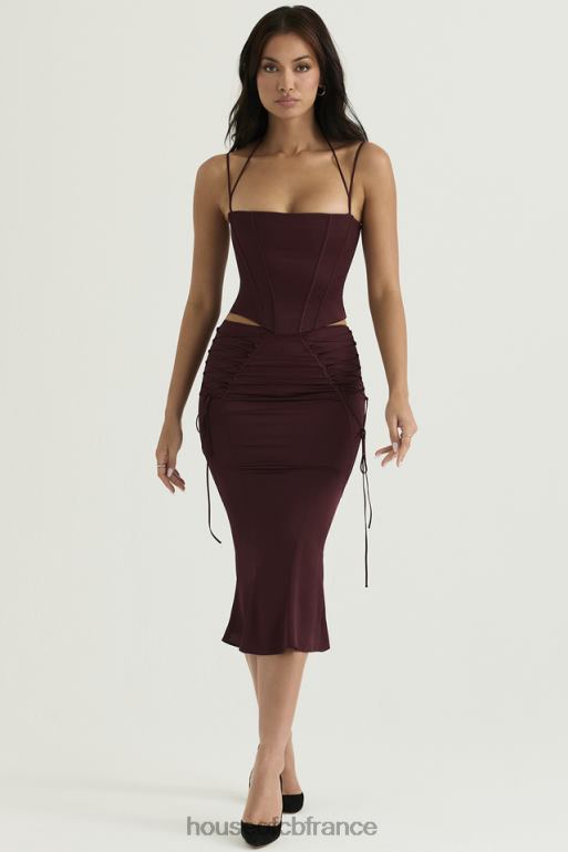 House of CB Sidonie - Jupe mi-longue à lacets en satin bordeaux N888H376 vêtements