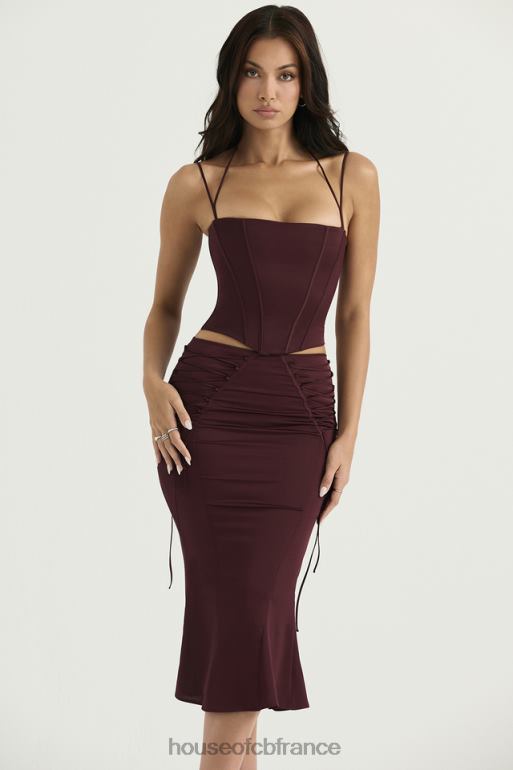House of CB Sidonie - Jupe mi-longue à lacets en satin bordeaux N888H376 vêtements