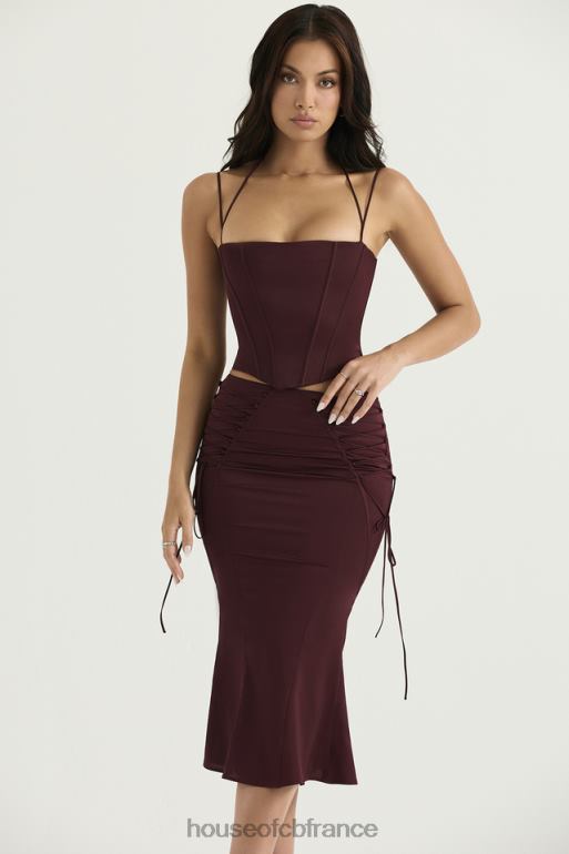 House of CB Sidonie - Jupe mi-longue à lacets en satin bordeaux N888H376 vêtements